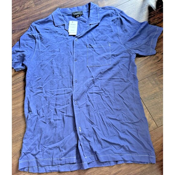 COTTON ON Men's Riviera Short sleeve button down shirt Worker Blue Pop Stitch M - Picture 2 of 6